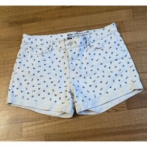 Gap Loose Girlfriend Cream Denim Shorts Blue Flowers Woman’s 10R Distressed EUC